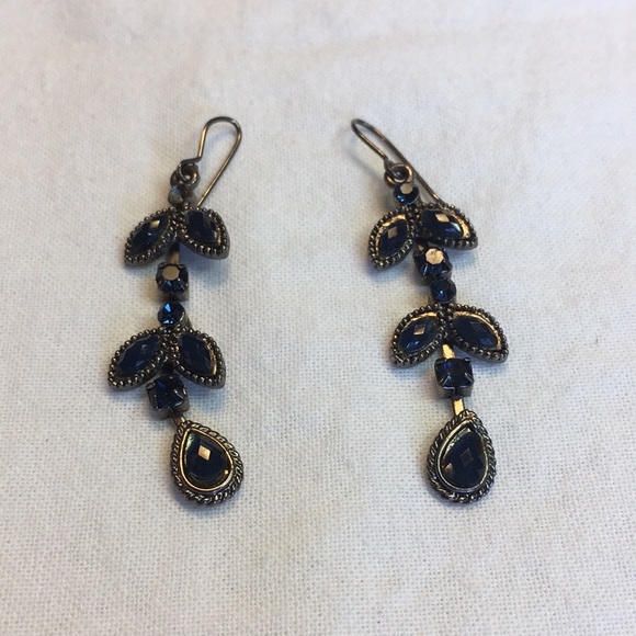 Silver Tone Blue Rhinestone Teardrop Dangle Earrings - Picture 1 of 5